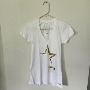 Dancing With The Stars, Peace Love World, White V-Neck Tee with Gold Star NWOT.